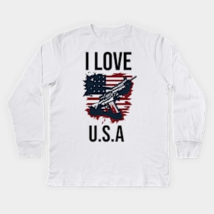 I love usa independence day typography design Kids Long Sleeve T-Shirt